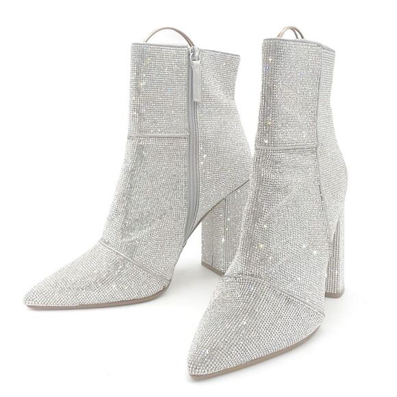 Steve Madden Noticed Rhinestone Boots Pointed Toe Block Heel Bling Boot Size 9.5 - Picture 1 of 16